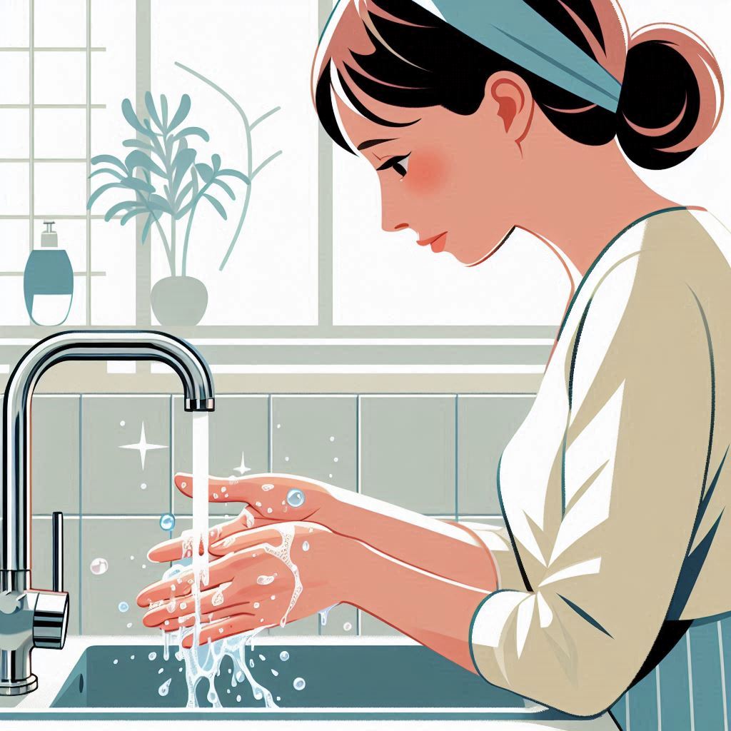 A woman washing her hands